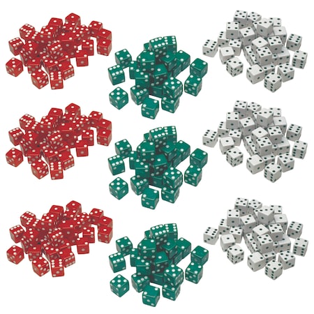 Red, Green + White Dot Dice, 36 Pieces, PK3
